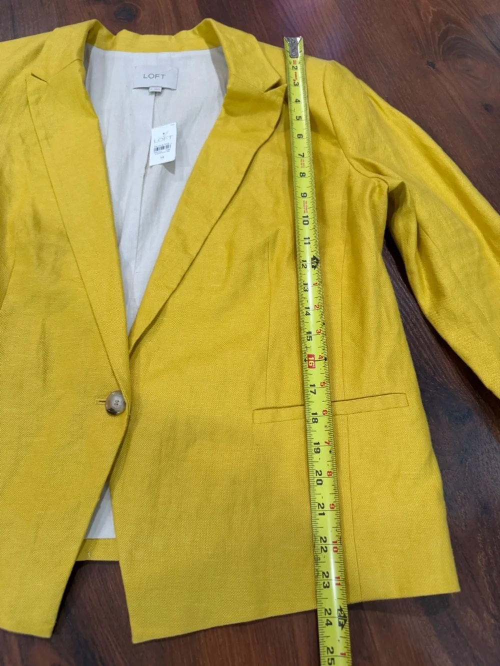 NWT Loft 100% linen Yellow Blazer Jacket Women size 14 Career Office Classic
